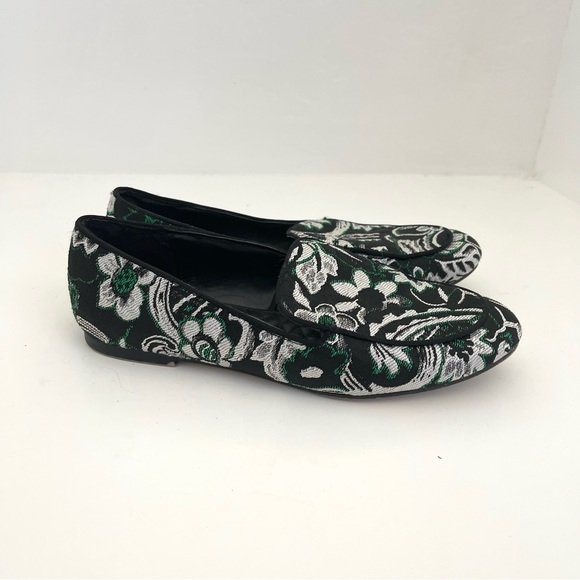 Zara Basic Floral Tapestry Black Green Embroidered Slip On Loafers Shoes Flats - Picture 5 of 8